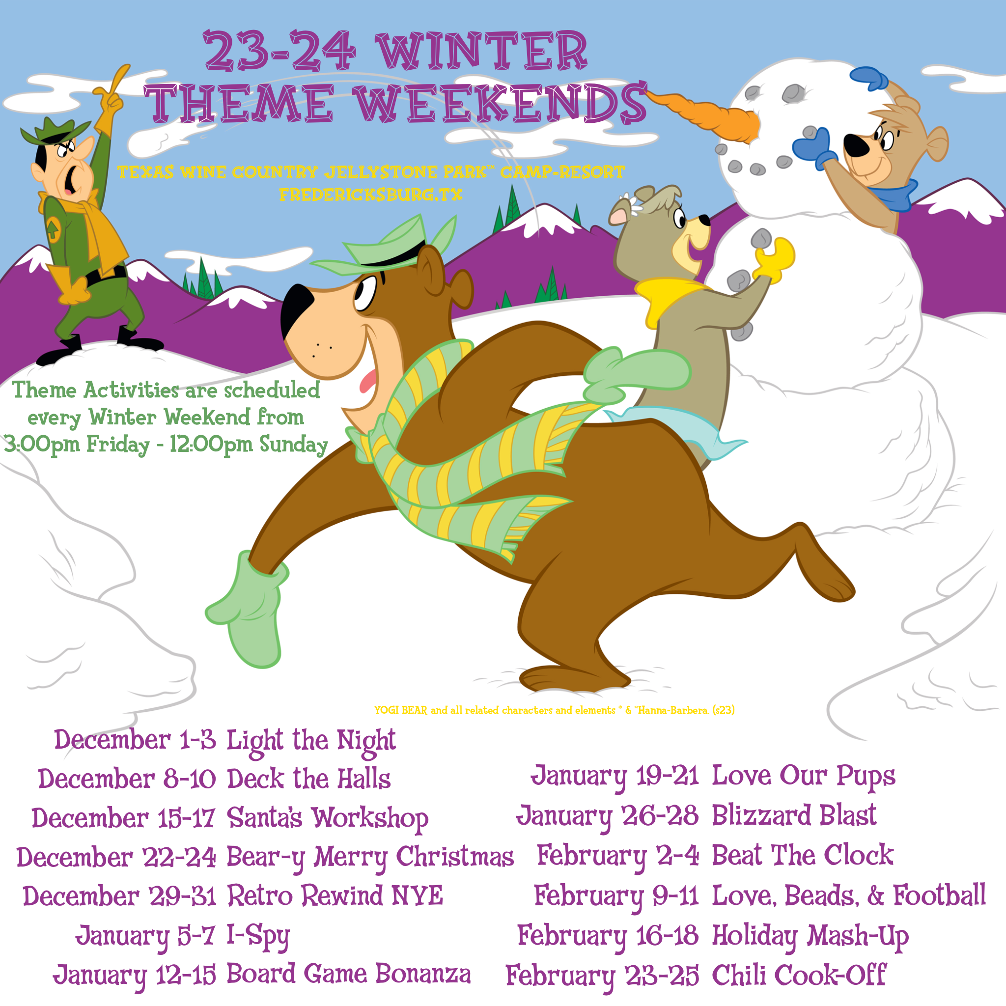 2023 Winter Theme Weekends List